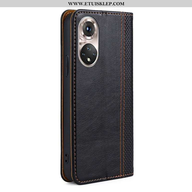 Etui Na Telefon do Honor 50 Pro Etui Folio Skórzane Szwy Dzielone Pro Litchi